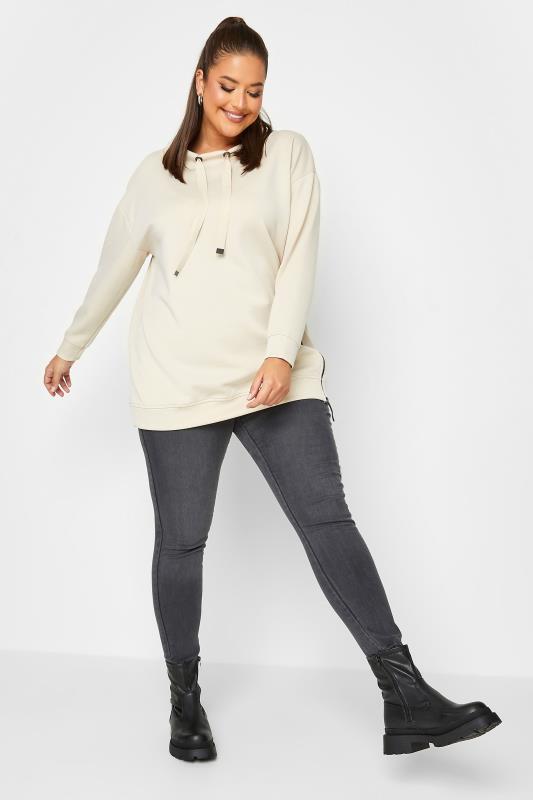 YOURS Curve Plus Size Cream Side Split Sweatshirt | Yours Clothing  3