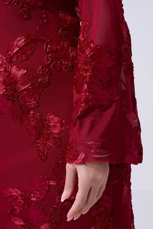 YOURS LONDON Plus Size Red Floral Applique Maxi Dress | Yours Clothing 4