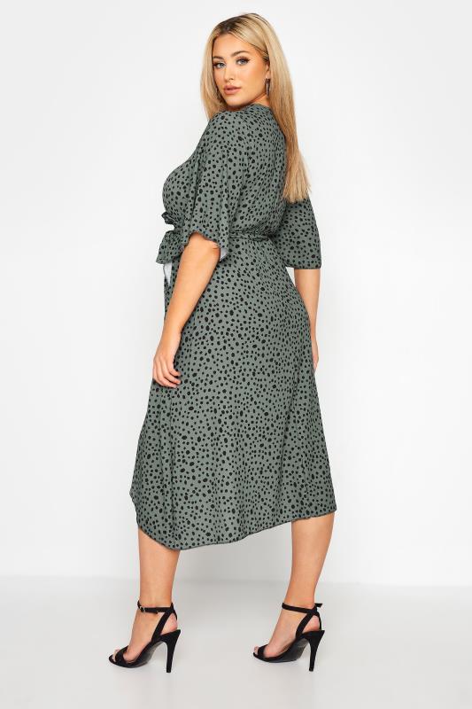 YOURS LONDON Plus Size Green Dalmatian Print Midi Wrap Dress | Yours Clothing 3