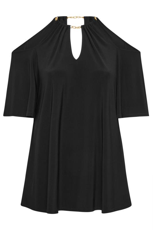 YOURS LONDON Plus Size Black Chain Cold Shoulder Top | Yours Clothing 6