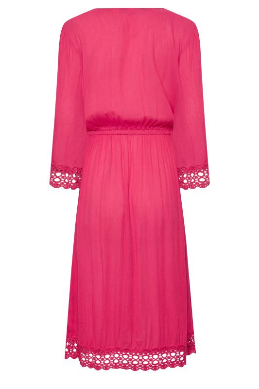 LTS Tall Hot Pink Crochet Midi Dress | Long Tall Sally  2