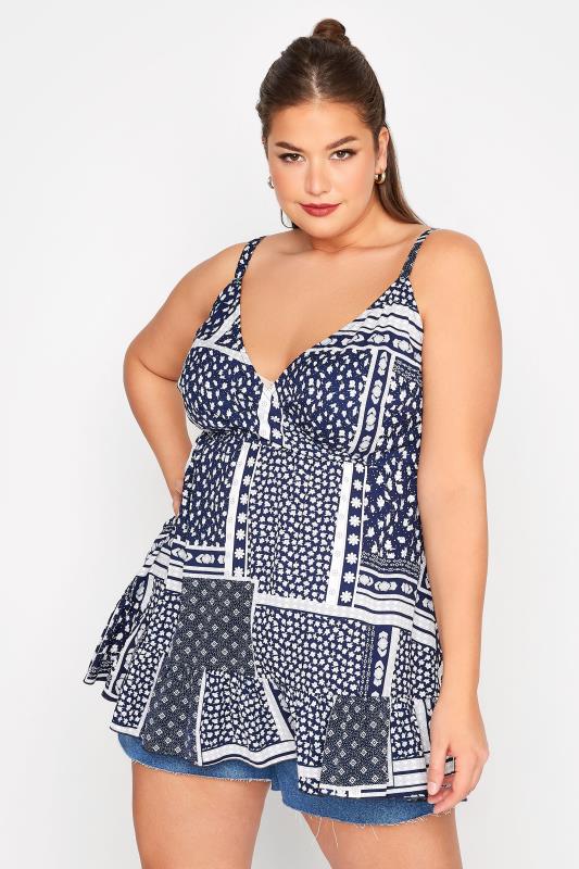 LIMITED COLLECTION Plus Size Navy Blue Paisley Print Wrap Cami Top | Yours Clothing 1
