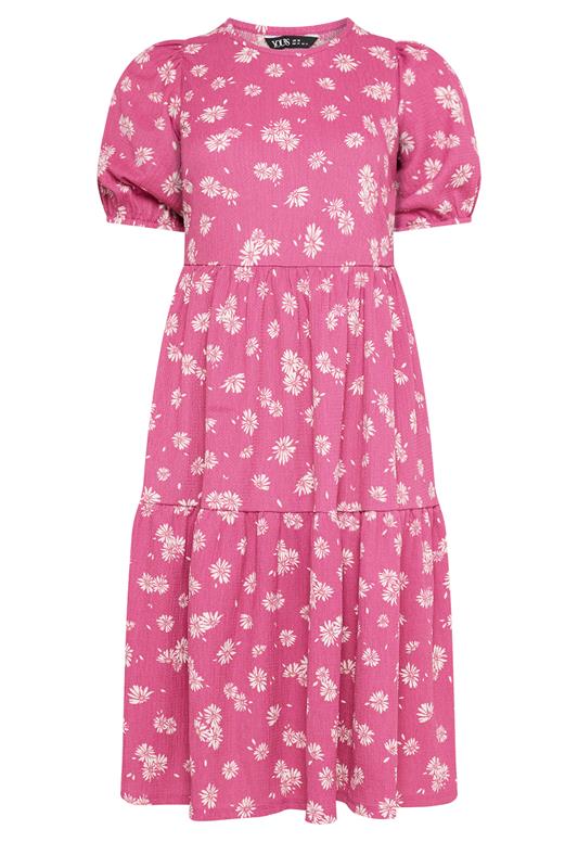 YOURS Plus Size Pink Daisy Tiered Midi Dress | Yours Clothing 5
