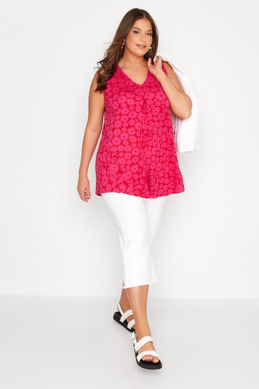 Plus Size Pink Floral Print Swing Vest Top | Yours Clothing  2