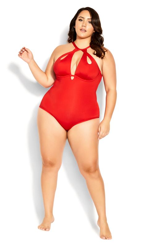Plus Size  Avenue Red Cut Out Swimsuit