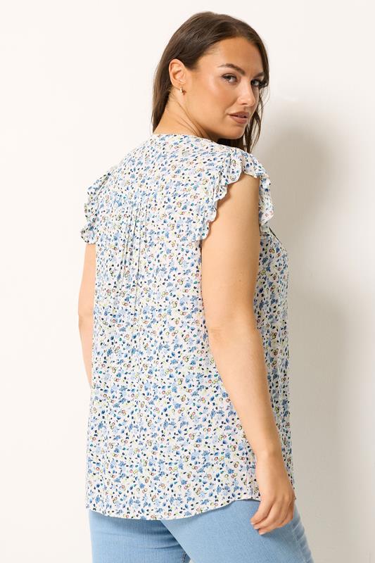 YOURS Plus Size White & Blue Frill Sleeve Blouse | Yours Clothing 2