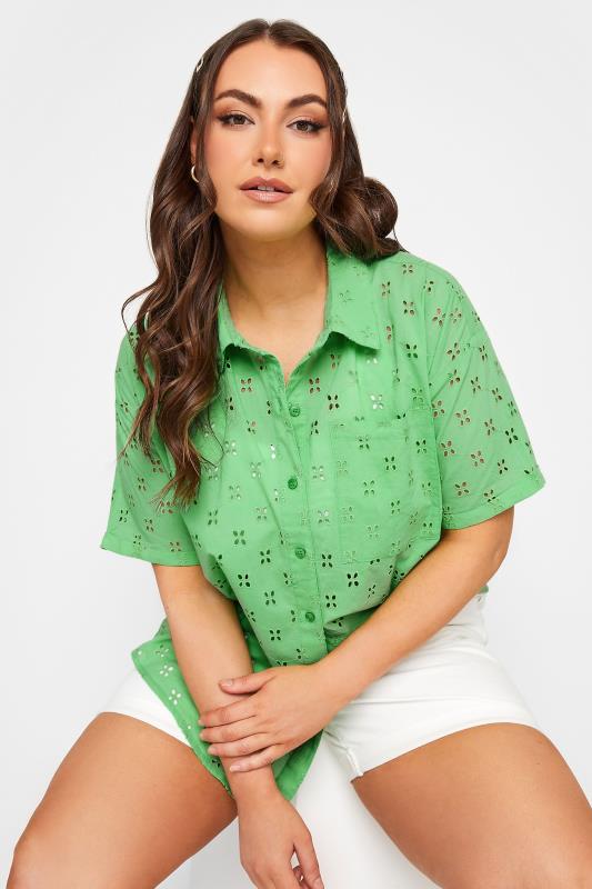 LIMITED COLLECTION Curve Green Broderie Anglaise Shirt | Yours Clothing 4