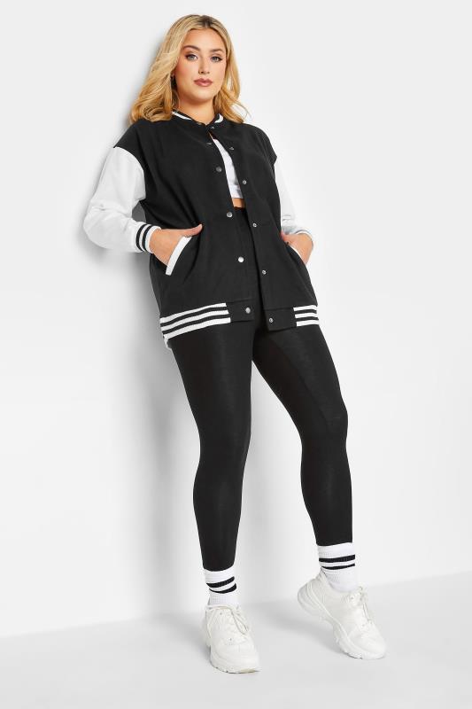 Plus Size Black & White Varsity Bomber Jacket | Yours Clothing 2