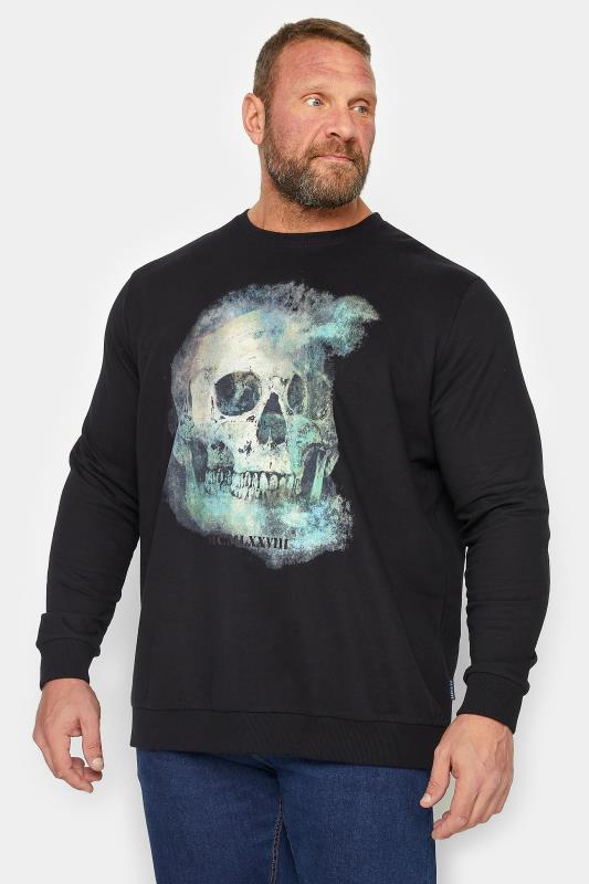  Tallas Grandes BadRhino Big & Tall Black Skull Print Sweatshirt