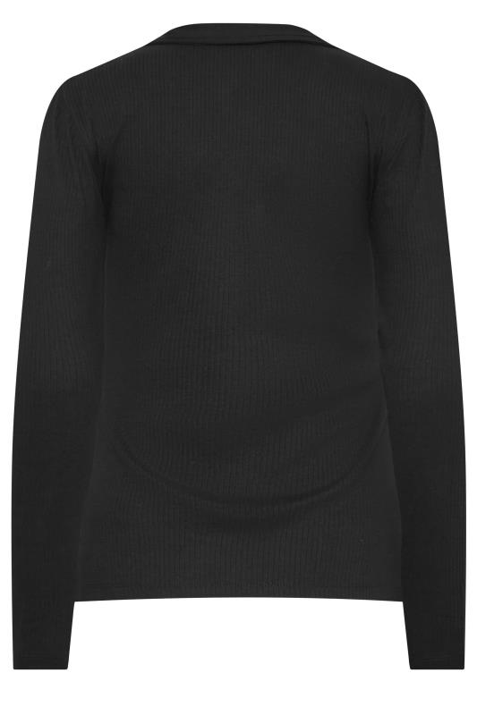 LTS Tall Black Ribbed Button Detail Collared Top | Long Tall Sally 8