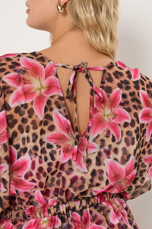 YOURS Plus Size Brown Floral Leopard Beach Kaftan | Yours Clothing 5