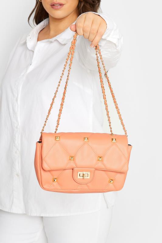 Orange Studded Quilted Chain Bag | Yours Clothing 1
