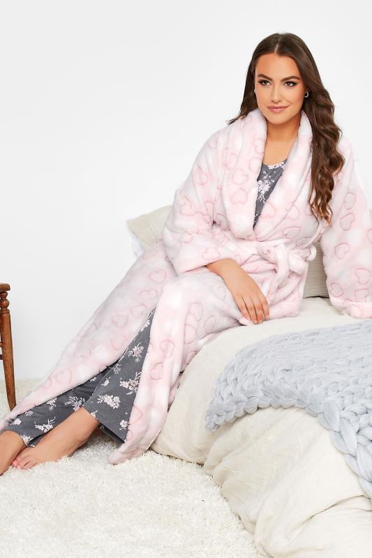 Plus Size Pink Heart Maxi Dressing Gown | Yours Clothing  1