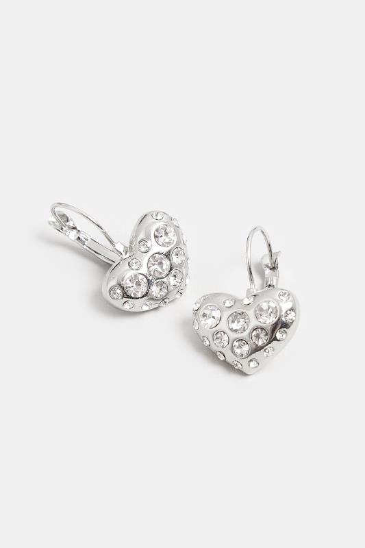 Silver Heart Diamante Detail Drop Earrings | Yours Clothing 3