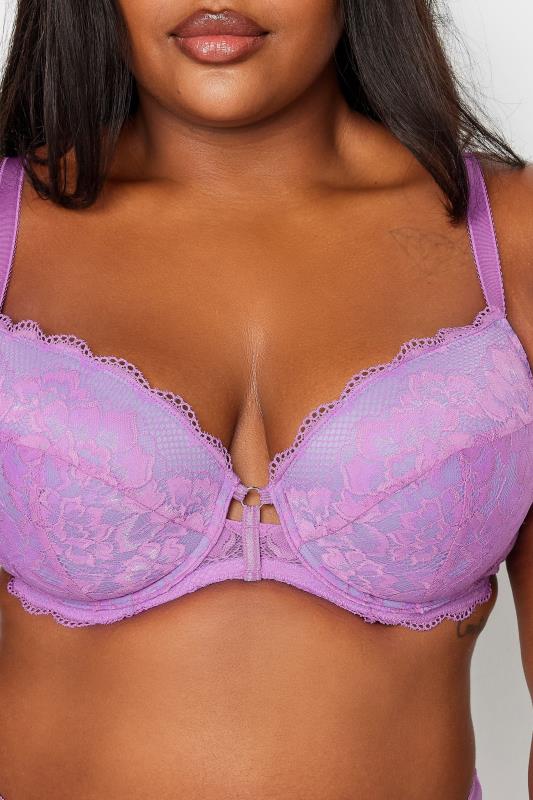 YOURS Plus Size Lilac Purple Lace Detail Padded Bra | Yours Clothing 4