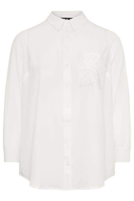 YOURS Plus Size White Diamante Pocket Shirt | Yours Clothing  5