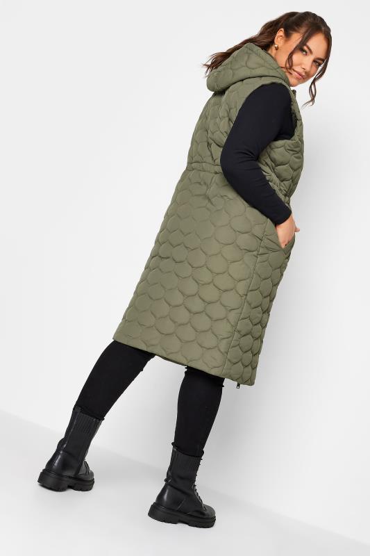 YOURS Plus Size Khaki Green Quilted Longline Gilet | Yours Clothing 2