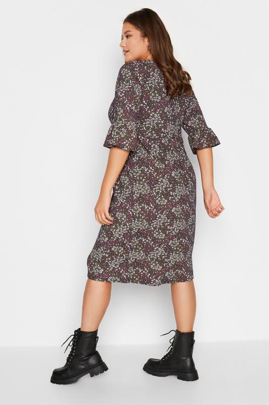 Plus Size Black Ditsy Print Frill Sleeve Midaxi Dress | Yours Clothing 3