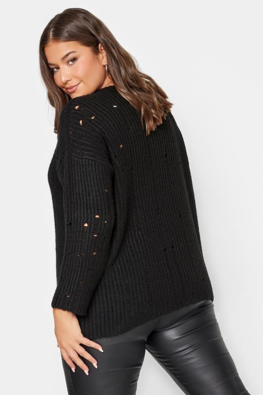 YOURS Plus Size Black Distressed Knit Jumper | Yours Clothing 3