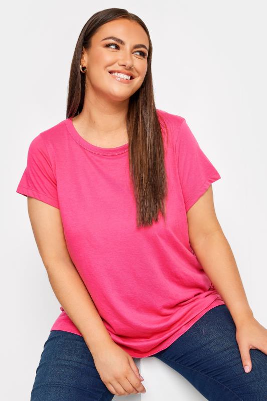 YOURS Plus Size Curve Hot Pink Essential T-Shirt | Yours Clothing  2
