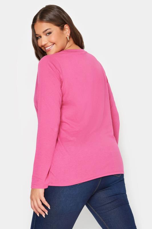 YOURS Curve Plus Size Hot Pink Long Sleeve Essential T-Shirt | Yours Clothing 3