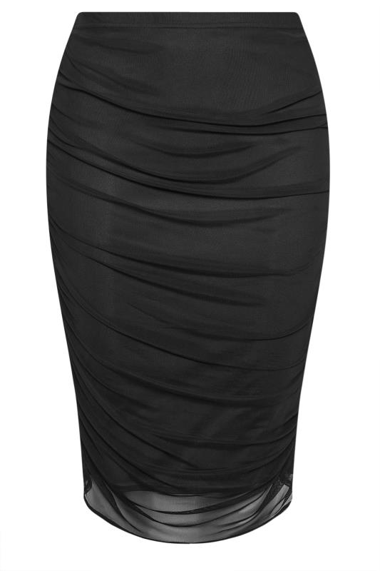 YOURS LONDON Plus Size Black Mesh Gathered Midi Skirt | Yours Clothing 4