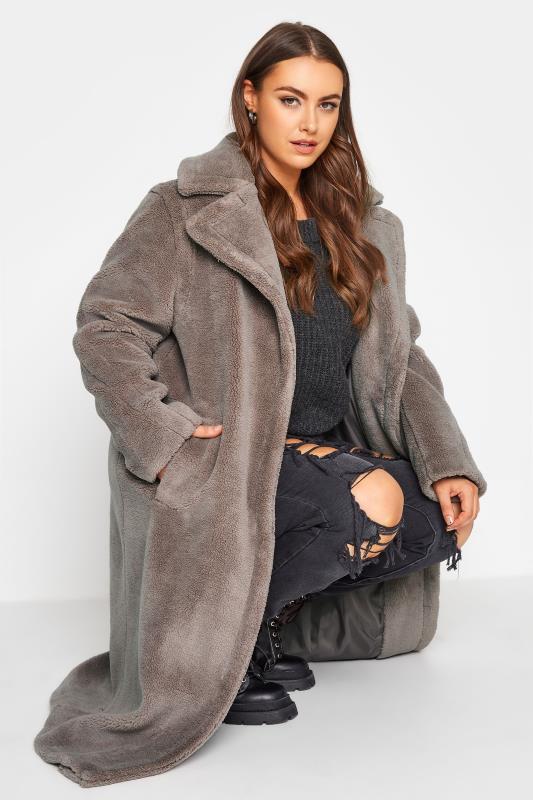 Plus Size Mocha Brown Teddy Maxi Coat | Yours Clothing 2