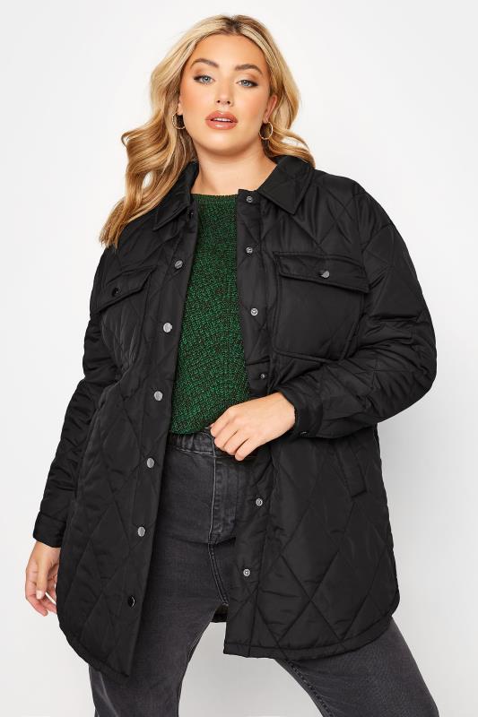 Plus Size  Curve Black Quilted Shacket
