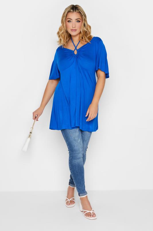 LIMITED COLLECTION Curve Plus Size Cobalt Blue Tie Neck Top | Yours Clothing  3