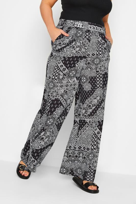 YOURS Plus Size Black Paisley Print Wide Leg Trousers | Yours Clothing 2