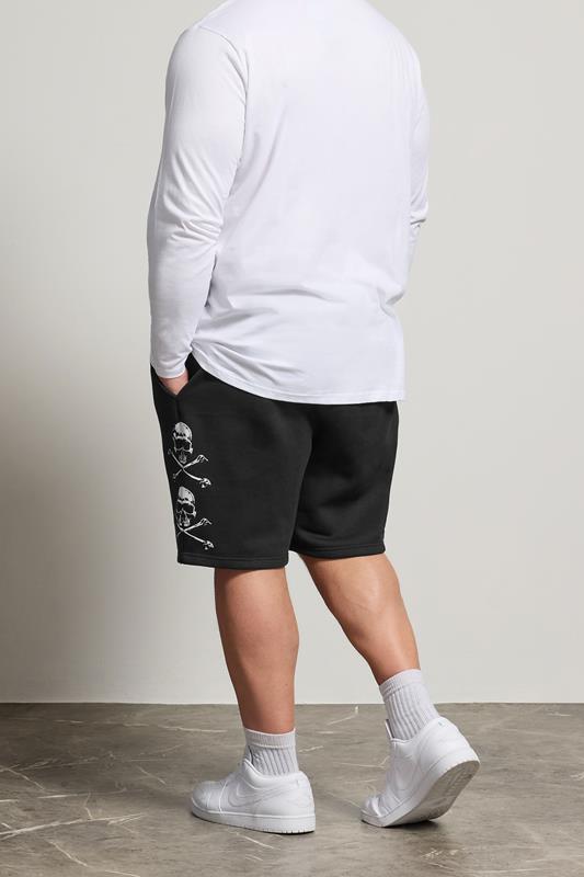 BadRhino Big & Tall Black Skull Printed Jogger Shorts | BadRhino 2