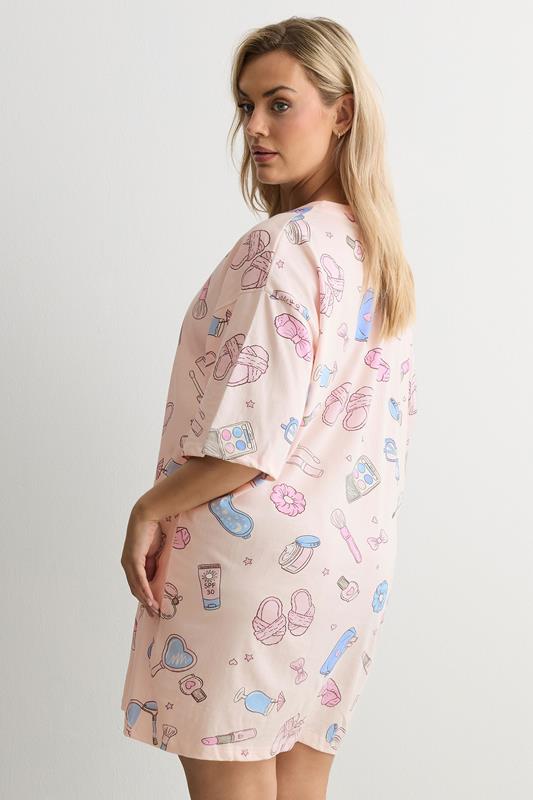YOURS Plus Size Pink Girly Print T-Shirt Nightdress | Yours Clothing 2