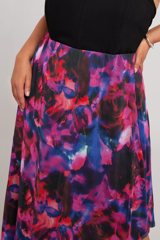 YOURS LONDON Plus Size Purple Abstract Print Asymmetric Mesh Skirt | Yours Clothing 4