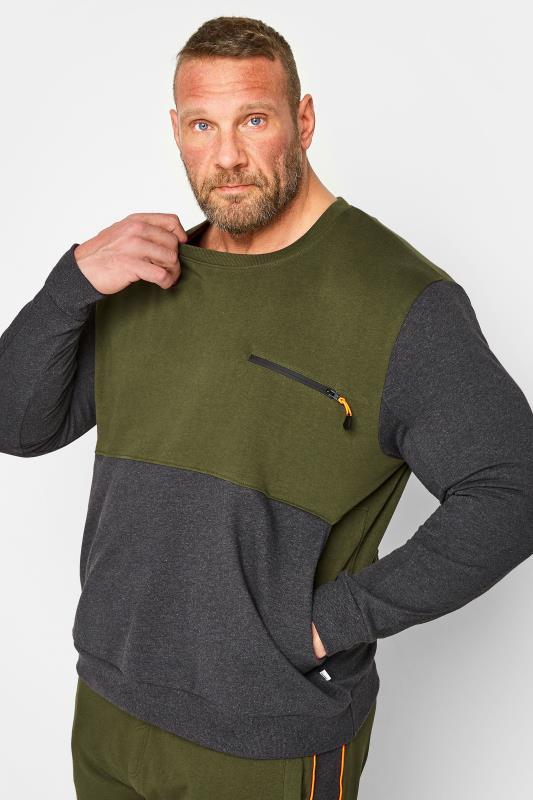 Men's  STUDIO A Big & Tall Khaki Green & Grey Zip Pocket Sweatshirt