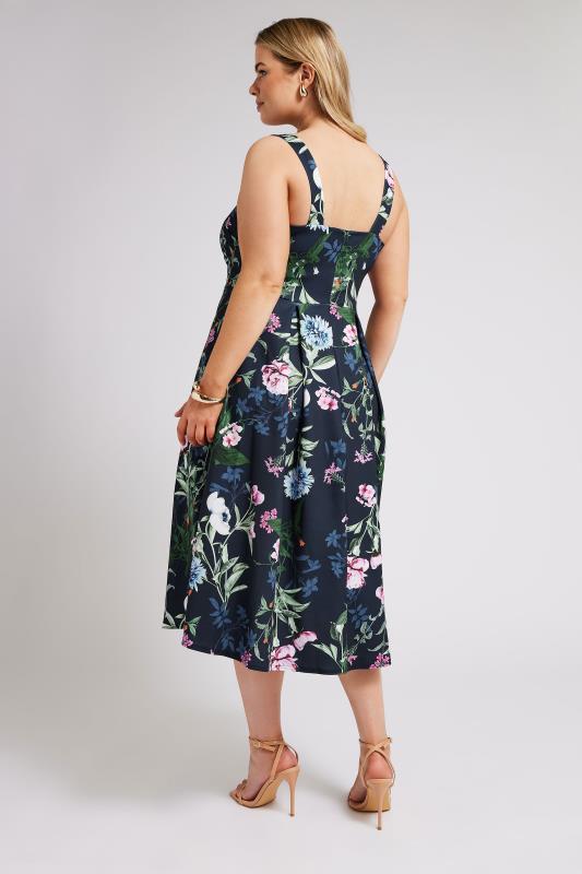YOURS LONDON Plus Size Navy Blue Floral Square Neck Dress | Yours Clothing 3