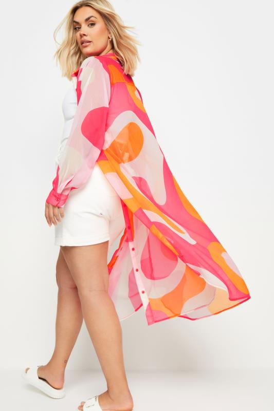 LIMITED COLLECTION Plus Size Pink & Orange Longline Shirt | Yours Clothing 3