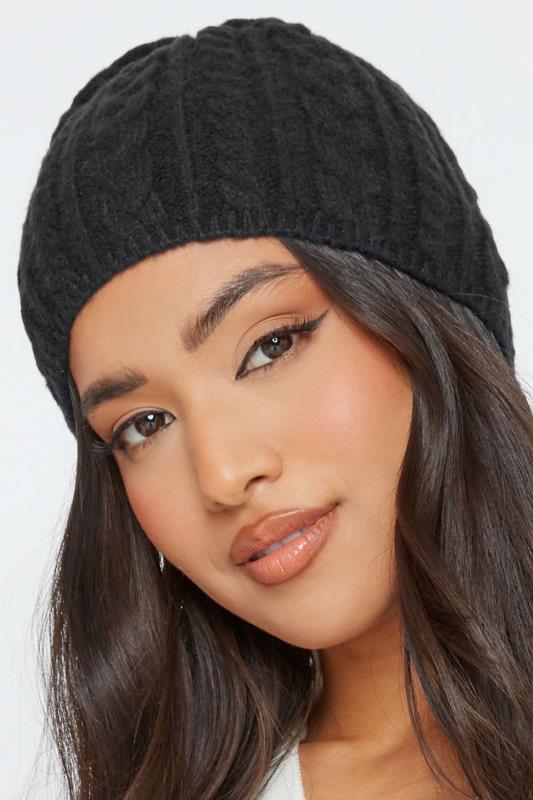 Plus Size  Yours Black Cable Beanie Hat