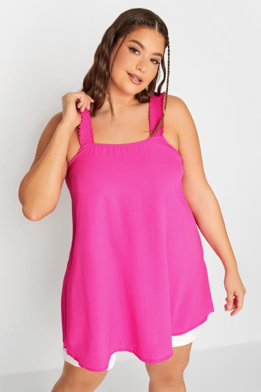 Plus Size  LIMITED COLLECTION Curve Hot Pink Shirred Strap Vest Top
