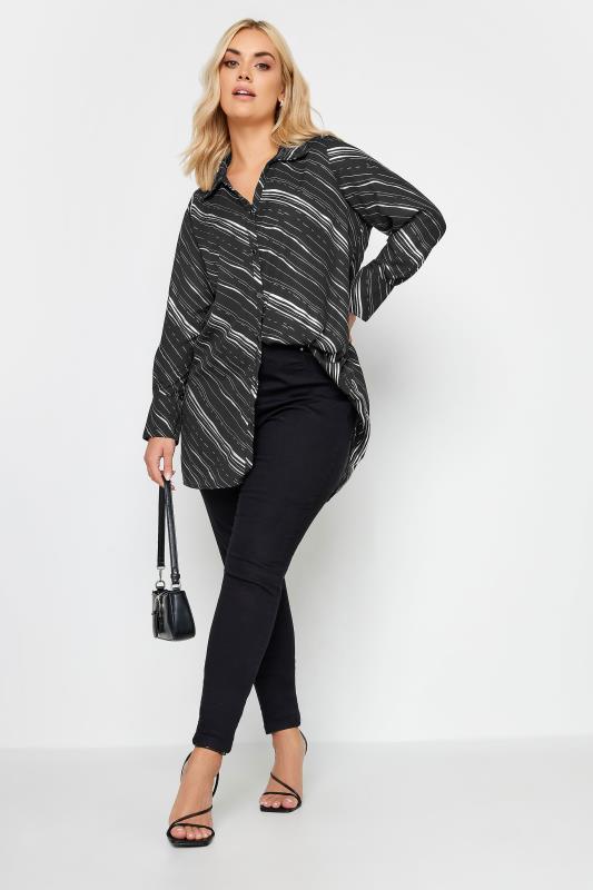 YOURS Plus Size Black Foil Print Oversized Shirt | Yours Clothing 3
