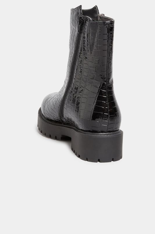 Black Croc Patent Side Zip Boots In Extra Wide EEE Fit 4