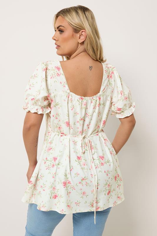 YOURS Plus Size White Inky Floral Milkmaid Blouse | Yours Clothing 2
