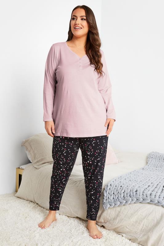 Curve Plus-Size Long Sleeve Blush Pink Pyjama Top | Yours Clothing 7