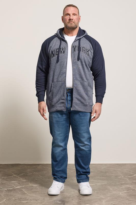 KAM Big & Tall Navy Blue New York  Zip Through Hoodie | BadRhino 1