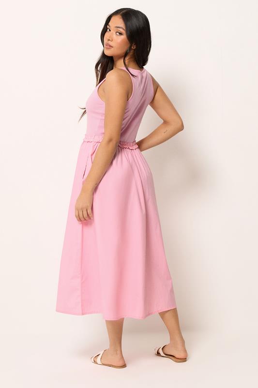 PixieGirl Petite Women's Pink Ruffle Detail Midi Dress | PixieGirl 4