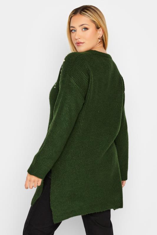 YOURS LUXURY Plus Size Green Embellished Dipped Hem Jumper | Yours Clothing 4