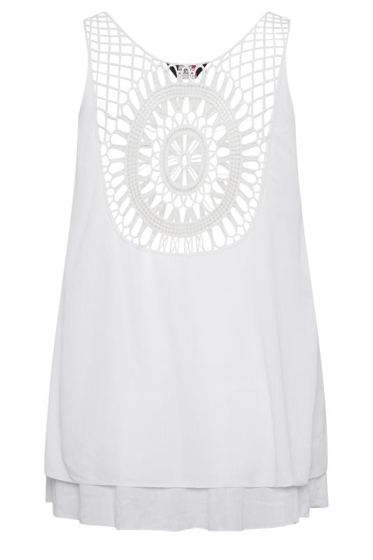 YOURS Plus Size White Crinkle Crochet Back Vest Top | Yours Clothing 8