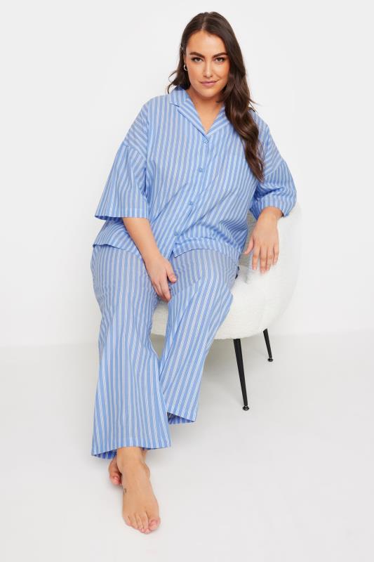 YOURS Plus Size Blue Stripe Pyjama Bottoms | Yours Clothing 6