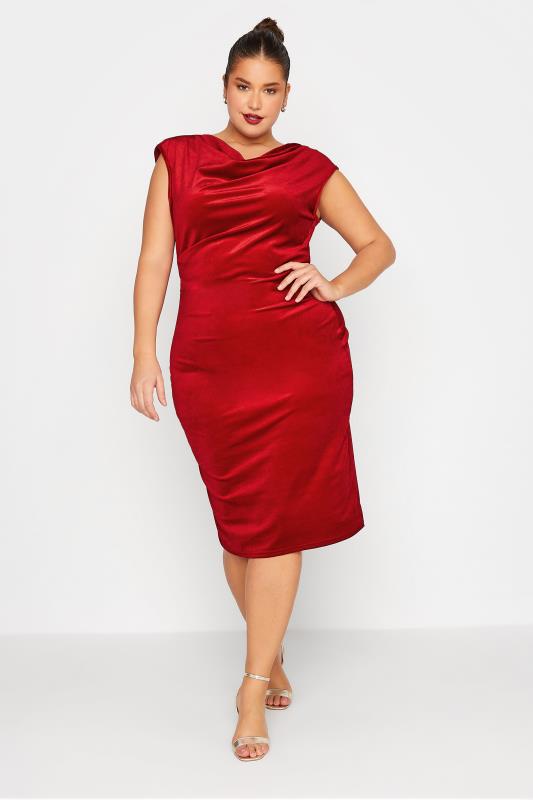 LTS Tall Women's Red Cowl Neck Velvet Midi Dress | Long Tall Sally 1