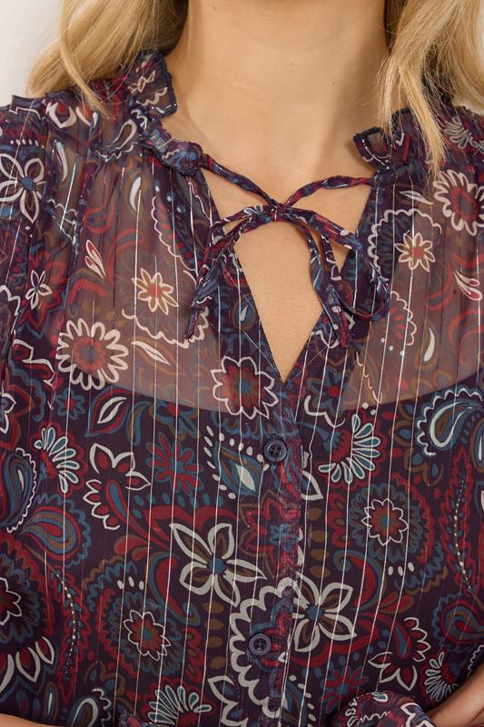 LTS Tall Dark Red Paisley Frill Neck Blouse | Long Tall Sally 5