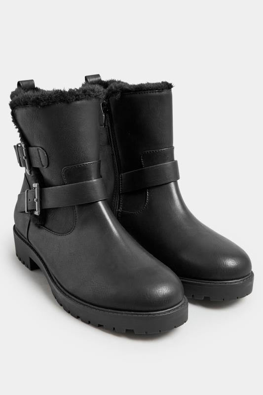 Black Faux Fur Lined Biker Boot In Wide E Fit & Extra Wide EEE Fit | Yours Clothing 2